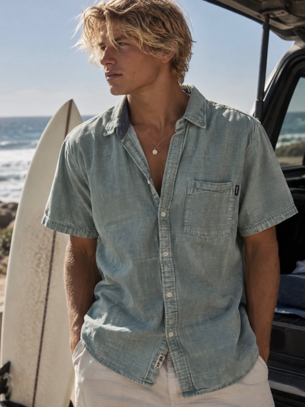Hurley Light Blue Short-Sleeve Button-Down Shirt